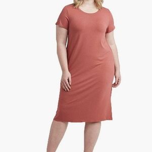 🆕️ Ava & Viv Jade Dress Plus Size  Coral Short Sleeve Pockets T-Shirt Dress
